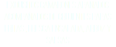 exquisitos camarones apanados acompañados de crujientes papas fritas , fresca ensalada, arroz y salsas